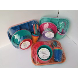Mainstays New Kids Dinnerware Set 4 Plates, 4 Bowls 4 Cups 4 Forks, 4 trays, 4 Spoons=24Pc