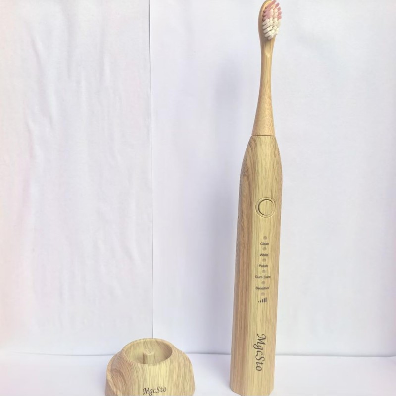 MgcSto High-Efficiency Electric Bamboo Toothbrush Set - 4 Replaceable Bamboo