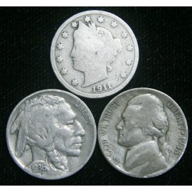 Old US Coin Estate Lot Silver War, Buffalo, & Liberty V Nickels 3 Coin Set