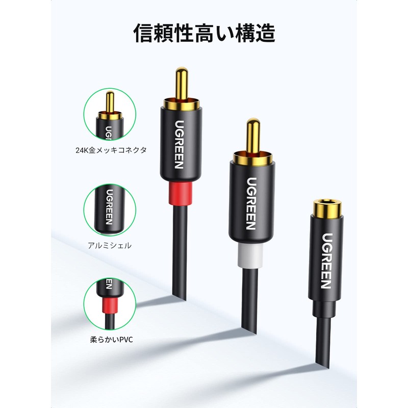 Ugreen RCA Cable 3.5 mm (Female) – 2RCA (Male) sutereominipuragu Conversion Cable High