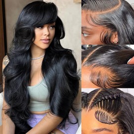 Qunali Body Wave Lace Front Wigs Human Hair 13x4 HD Lace Front Wigs Human Hair 180% Density Wigs For Women Lace Frontal Glueless Wigs Human Hair Pre Plucked With Baby Hair 28inch