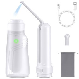 Portable Bidet for Travel, Rechargeable Handheld Bidet with 2 Nozzles, 3 Spray Modes, High Pressure Electric Water Sprayer for Women Men Baby Cleaning (White, 400ML)