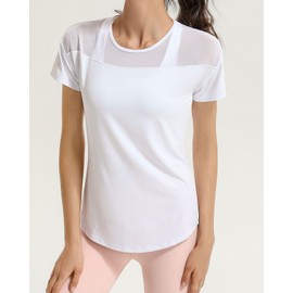Women’s Mesh Back Athletic Running Tops Casual Short Sleeve Workout Yoga Tshirts Lightweight Quick Dry Sport Tennis Tee Shirts White