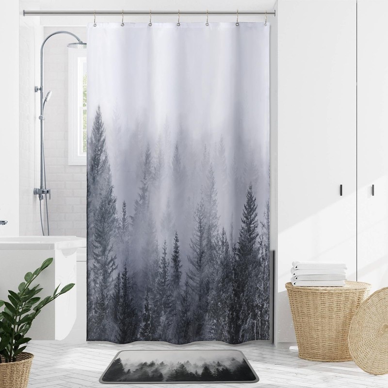 ORTIGIA 36x72 Misty Forest Stall Shower Curtain for Small Bathroom,