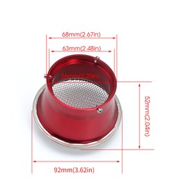 Carburetor Air Filter Clean Velocity Stack 63mm Short Aluminum Housing with SUS304 Mesh for PWK34 36 38 40 42mm TM38 VM38 TX38 Carb Moped Pit Dirt ATV Scooter (Red, 63mm Short)
