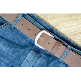 Ashford Ridge Made in England 38mm Full Hide Leather Belt with Horse Shoe Buckle - Vintage Small