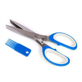 designfun Herb Scissors with 5 Parallel Blades Made of Stainless Steel with Stripper – Blue