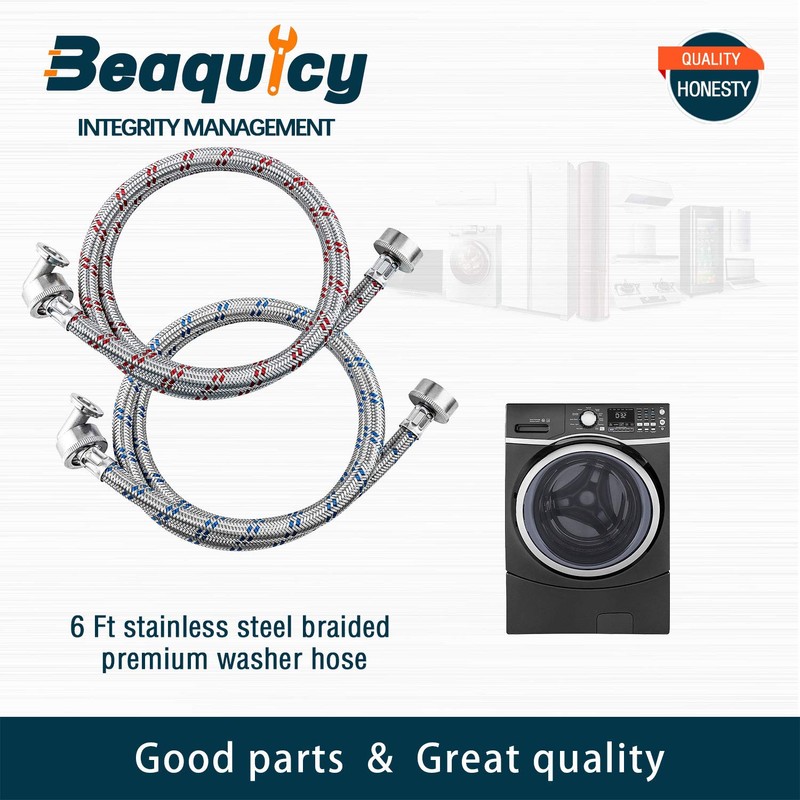 Beaquicy Washer Stainless Steel Hoses with 90 Degree Elbows -