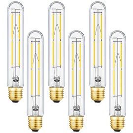 Leools Dimmable E26 Edison Bulb 8W Equal 75 watt Light Bulb AC120V Daylight 4000K Edison Light Bulbs 75 Watt 800LM Tubular T10 led Bulb for Rustic Pendant,Chandeliers,Wall sconces,Vanity 6Pack