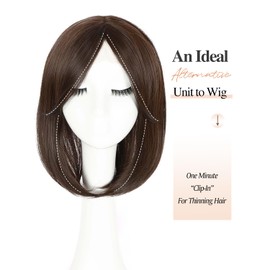 WIGER 3D Clip in Lace Hair Topper with Curtain Bangs 360 Brown Hair Pieces for Women with Thinning Hair 14 Inch Hand-tied Lace Base Wiglet Seamless Hair Loss/Gray Hair Covers With Real Hairline