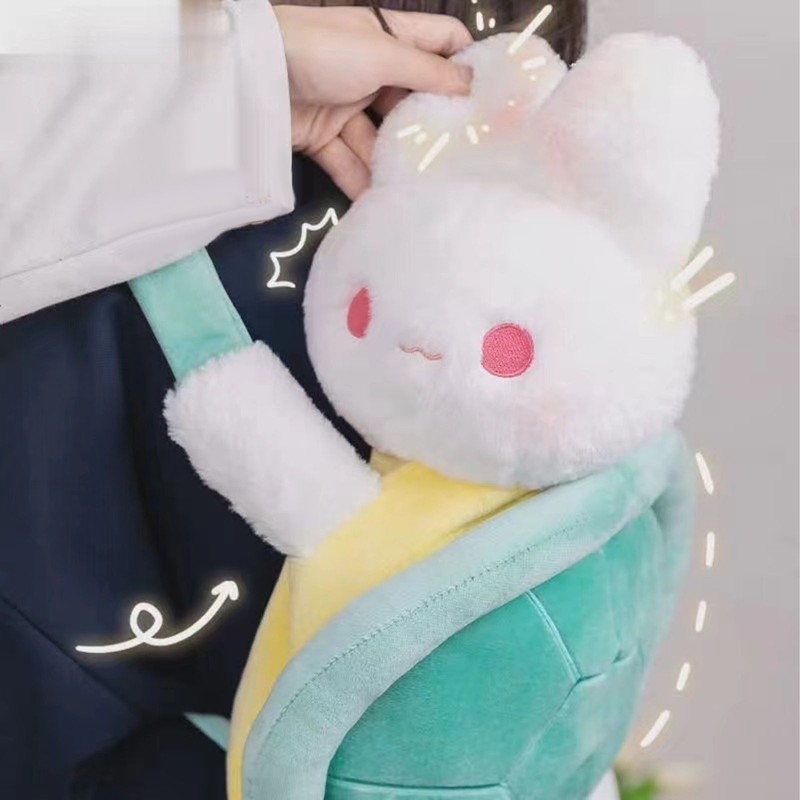 Rabbit Turtle Plush Backpack PP Cotton Short Plush Cartoon Perfect