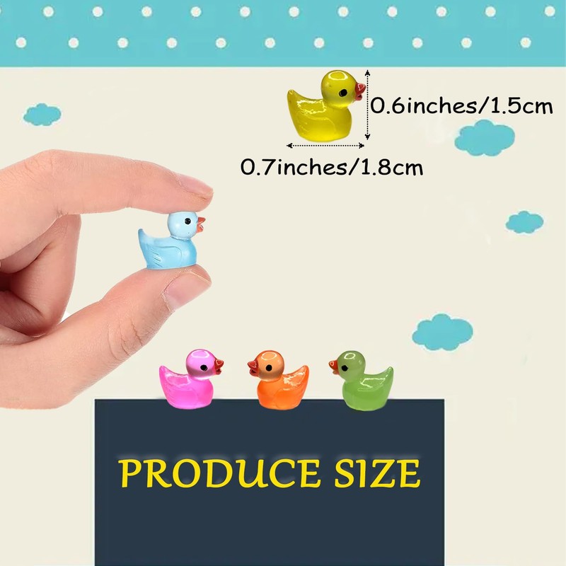 Cidinge 60 Pcs Mini Resin Ducks Luminous Tiny Ducks Miniature