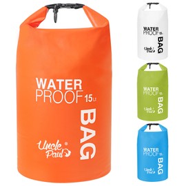 Uncle Paul Dry Bag for Boats, Waterproof Bag for Drifting, Boating, Kayaking, Fishing, Rafting, Swimming, Camping, Canoeing, Surfing, Mandarin Orange, 15 Litres, Mandarin Orange, Dry bag