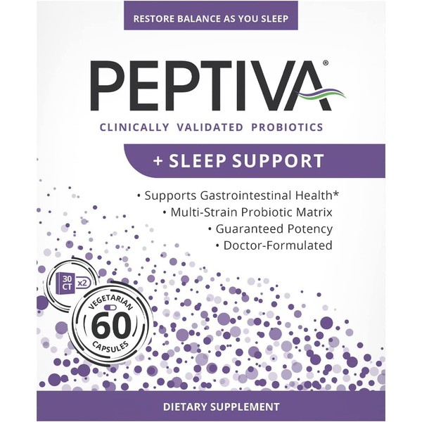 Peptiva 26 Billion CFU Probiotic and Sleep Support - Clinically Validated Multi-Strain Probiotic - Lactobacillus and Bifidobacterium, Melatonin