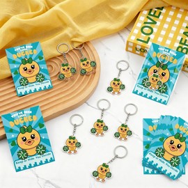 WeekFiestas Set of 25 Cheer Gifts Bulk Duck Keychain with Cards, Cheerleader Gift Duck from Coach for Soccer Volleyball Basketball Football Tennis Baseball Competetion Party Favors Supplies(GREEN)