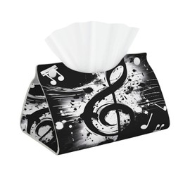 Retro Music Notes Pattern Rectangle Tissue Box Cover PVC Faux Leather Tissue Boxes Holder Lightweight Tissue Box Cube for Bathroom Home Car Office