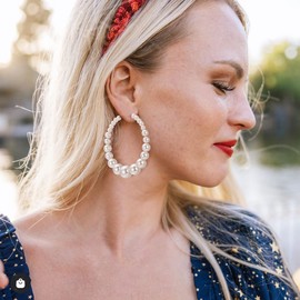 Flyonce Big Large Hoop Pearl Earrings for Women, Lightweight Big Hoops Huge Circle White Simulated Pearl Hoop Earrings Wedding Bridal Jewelry