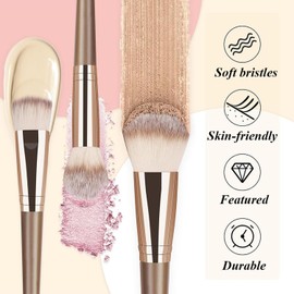 Brochas para Maquillaje, JASUVII 15 Makeup brush set + 2 Puff + Limpiador de Maquillaje, cepillo de maquillaje, Set de brochas cosméticas multifunction para Maquillar Ojos, Mejillas y Rostro (champán)