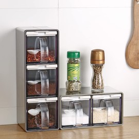 MAR·WENSED Salt Container With Lid And Spoon, Clear Seasoning Rack Spice Pots, 3 Piece Seasoning Box For Home Kitchen Café Storing Salt Sugar Pepper Spice (2 Pieces)