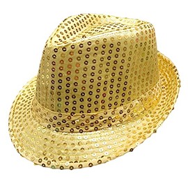 Edhomenn Adult Solid Color Sequin Fedora Hat Glitter Dance Party Performance Hat Bling Shining Hat (Gold, One Size)
