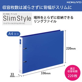 Kokuyo File Ring File Slim Style PP Sheet Cover A4 Horizontal 220 Sheets Blue F-URF435B