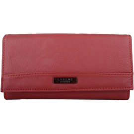 Womens Large Leather Bi-Fold Money/Coin Holder/Purse with Mulitple Pockets - Red