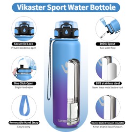 Vikaster Stainless Steel Water Bottle, 1000 ml Stainless Steel Drinking Bottle, Leak-proof Water Bottle for School, Sport