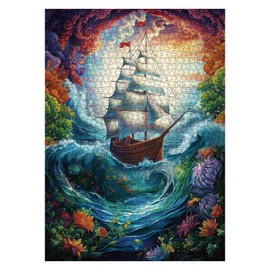 Colorful Ocean Sailboat Puzzles for Adults 1000 Pieces Art, Beautiful Flower Sea Jigsaw Puzzles, Pretty Floral Scenic Fantasy Puzzle