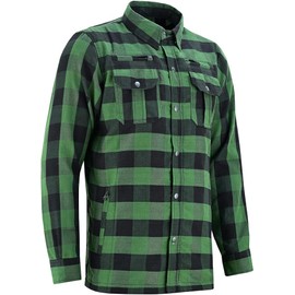Bikers Place Mens Motorcycle Green/Blk Checkered Flannel CE armor protection Textile Jacket Waterproof Back vents (XL)