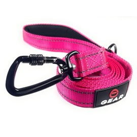 Heavy-Duty Dog Leash with Locking Carabiner – Reflective Nylon Lead with Padded Handle or Dual Traffic Handles – Perfect for Walking, Training, and Hiking Large, Medium, and Small Dogs (Pink, 6')