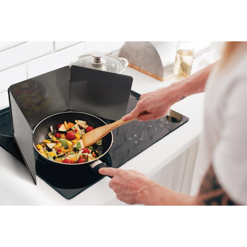 HIC Kitchen 3-Sided Splatter Guard, Non-Stick Carbon Steel, Heat Safe,