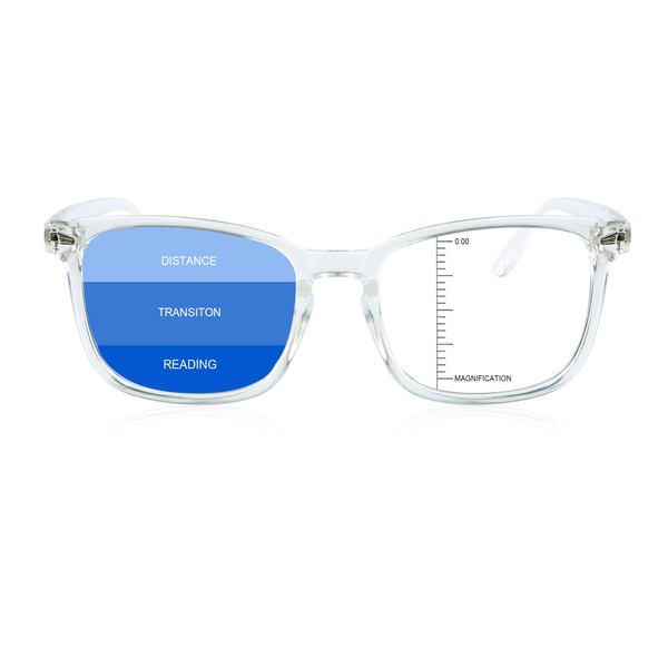LAMBBAA Vintage Square Progressive Multifocal Presbyopic Glasses, Anti-Blue Light Glasses for Men Women Readers (Transparent +0.00/+2.00 Magnification)