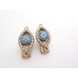 Extra tiny small gold metal blue crystal evil eye alligator hair clip  (set of