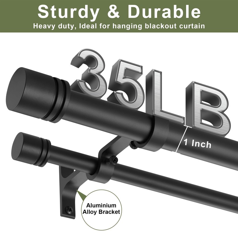 Double Curtain Rods 36-72 Inches for Windows, 1 Inch Diameter