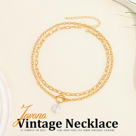 Jovono Punk Pearl Pendant Necklaces Layered Gold Cuban Link Necklace Chains OT Clasp Choker Stackable Necklace for Women /, /