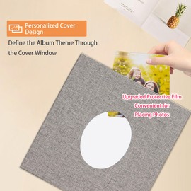 RECUTMS Large Photo Book Self Adhesive DIY Scrapbook Album 40 Pages,Linen Cover with Picture Display Window Memory Book for Baby Wedding Family Travel (Grey)
