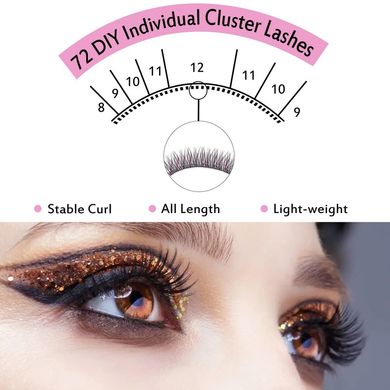 Individual Eyelashes, Pack of 72 DIY Cluster Eyelashes, Individual False