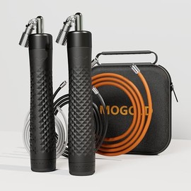 MOGOLD 1/4 lb 1/2lb Weighted Jump Rope Set, 3 PVC Rope Cords 118in, Anti-Slip Handles with Quick Release, Carrying Case, Black (Black)