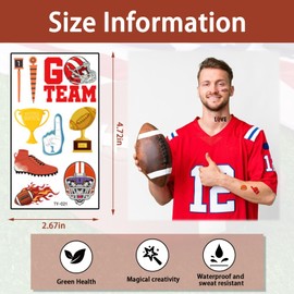 Hying 10 PCS Football Tattoos Temporary American Football Tattoos Sports Balls Temporary Stickers Touch Down Tattoos Stickers for Football Game Party Favor Supplies