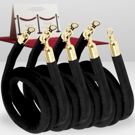 5 Ft Black Velvet Rope - 4 PCS Black Velvet Rope for Safe Control Queue Line for Parties Crowd Hanging Stanchion Tape for Ceremonies
