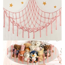 Stuffed Animal Storage Hammock or Net Corner - Large Toy Hammock Net for Stuffed Animals Room Decor - Cute Stuff Animal Organizer Plush Holder - Kids Baby Nursery Essentials Wall Bedroom Home Decor