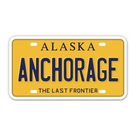 Squiddy Anchorage Alaska State License Plate Style - Vinyl Sticker Decal for Phone, Laptop, Water Bottle (3.5" Wide)