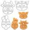 BAKERLOGY Set of 3 Farm Animals Cookie Cutters (Design: Happy