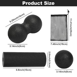 LOPHE 3 Pcs Massage Ball Set, Muscle Massage Foam Roller, Peanut Ball Massage The Fascia, Double Lacrosse Ball, Self Massage Ball with Storage Bag, Relieve Body and Foot Muscle Tension (Black)