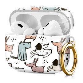 Compatible with Airpod pro 2nd/1st Generation Case Cover with Gold Round Keychain Cute Pattern Hard & Anti Slip Cover for Men Women & Girls（Happy Dog）