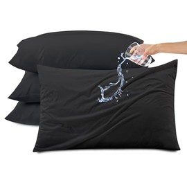 Kingrest Waterproof & Noiseless Pillow Protector (Standard, Pack of 4, Black), Breathable Pillow Covers with Zipper, Machine Washable Pillow Encasment