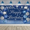 Happy Birthday Backdrop Decoration Navy Blue and Silver Glitter Balloons