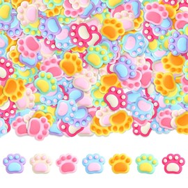 Juego de 100 abalorios de resina para patas de gato Kawaii, juego de perlas de limo mixtas surtidas, abalorio de limo con espalda plana, suministros para hacer manualidades y adornos para álbumes de