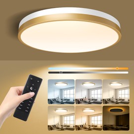 Lightania 13 Inch Flush Mount Ceiling Light with Remote Control & Night Light, 5CCT Dimmable Ceiling Light Fixture, 25W 2500LM 2700K-6500K Adjustable LED Ceiling Lights for Bedroom Kitchen, White Gold