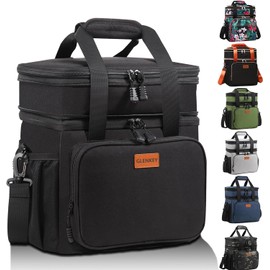 Expandable Large Lunch Bag, Double Deck Insulated Lunch Box Leakproof Durable Soft Cooler Bag for Men Women Adults Work Construction Beach Picnic Daytrip,16L,Black, GLENKEY